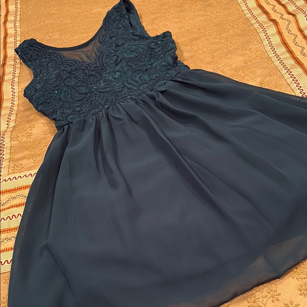 Speechless Blue A-Line Dress, dazzling bodice, hand washable, great condition, 1